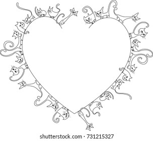 cats design heart shape border
