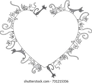 cats design heart shape border