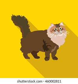 Cats of different breeds with long shadow. Picture style flat