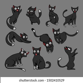 Cats with different emotions and poses isolated from a background. Good illustrated elements. Can be used as stickers.