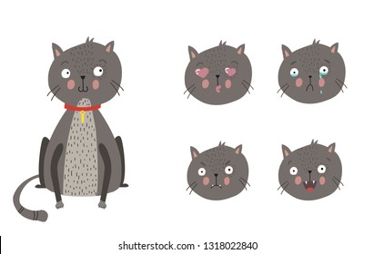cats with different emotions set