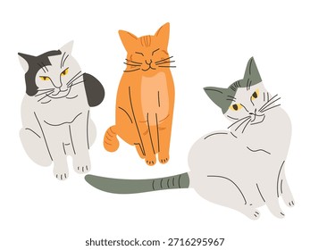 Gatos diferentes pose, gato dibujado a mano