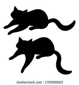 Cats in different poses. Black silhouettes of pets. 
