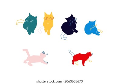 cats different poses, flat isolation  vector illustration 
