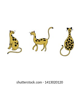 Cats in different poses. Set. Vector illustration.