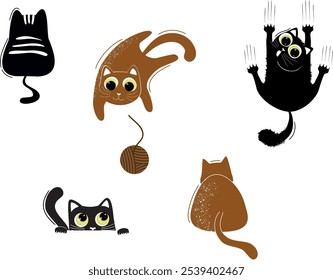 Cats in different poses vector set