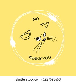 Cats displeased drawing face no thanks. Yellow angry expression muzzle sticker and expression distrustful grumpy vector kitty.