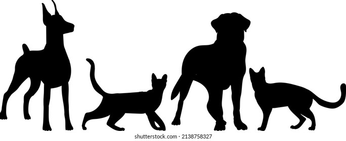 cats and dog black silhouette isolated vector