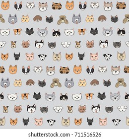 Cats And Dogs Animal Doodle Seamless Pattern