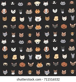 cats and dogs animal doodle seamless pattern