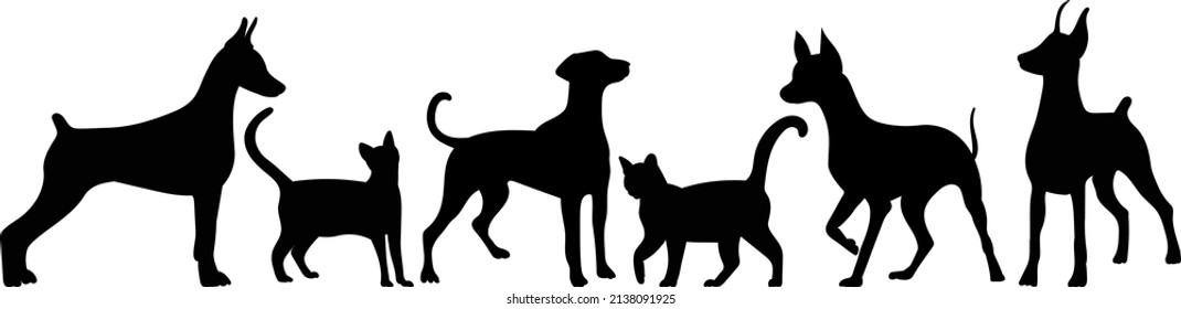 gatos y perros negros, vector aislado de silueta