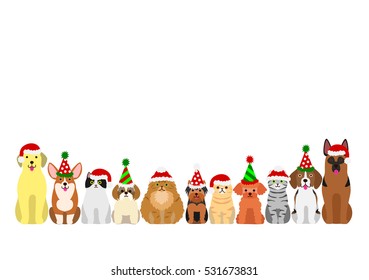 cats and dogs border set with christmas party hat