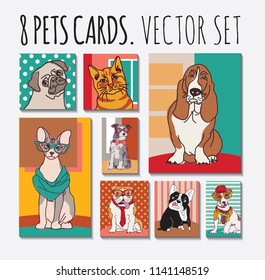 Cats and dogs cards pets set