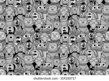 cats and dogs cartoon seamless pattern