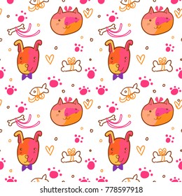 Cats and Dogs Cartoon vector Pattern, happy pets