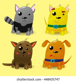 Cats and Dogs characters. Cartoon styled vector illustration.