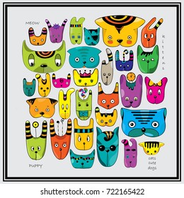 Cats and dogs, color icons collection.