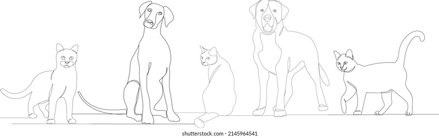 cats and dogs drawing by one continuous line