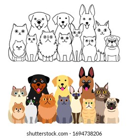 cats and dogs group set, full body