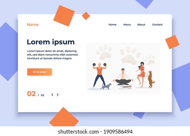 Cats and dogs owners training. Fun, animal, friend concept. Vector illustration can be used for topics like lifestyle, pet care, sport