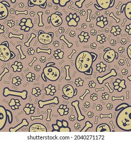 Cats and Dogs Paws seamless pattern vector bones footprint design