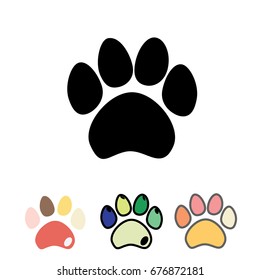 Cats or dogs paws set. Cute funny silhouette of animal footprints on white background. Vector illustration.