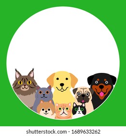 cats and dogs in round frame design