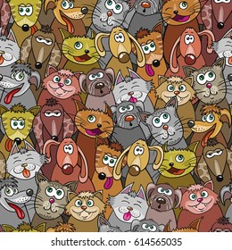 Cats and dogs seamless background. Kitten and puppy endless design pattern.