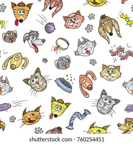 Cats and dogs seamless pattern or design for wrapping paper or textile print
