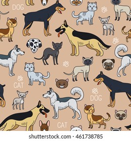 Cats and dogs seamless pattern. Vector illustration