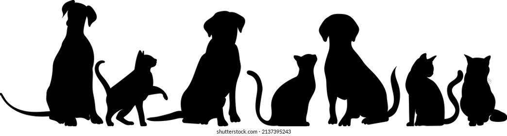 cats and dogs silhouette isolated vector