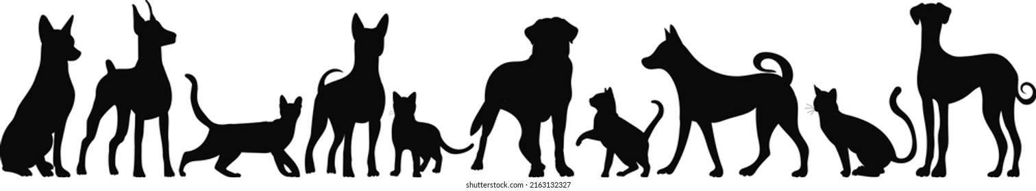 cats and dogs silhouette on white background, isolated, vector