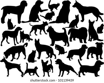 cats and dogs silhouette - vector