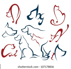 cats and dogs, vector collection of pets silhouettes