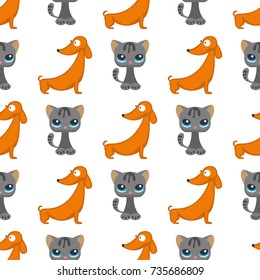 Cats dogs vector illustration cute animal funny seamless pattern background characters feline domestic trendy pet