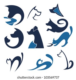 cats and dogs, vector pets collection