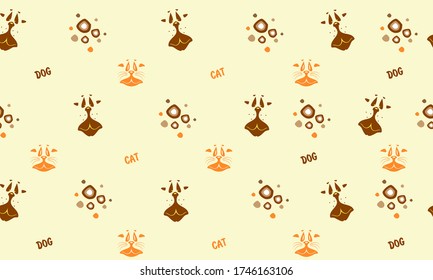 
Cats and dogs.Cartoon heroes.Seamless vector illustration on a gently yellow background, for wallpaper, packaging, fabric, textile.