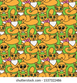 Cats doodle seamless pattern vector illustration on white background