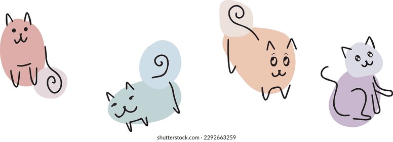 Cats doodle vector set. Cartoon cat or kitten characters design collection with flat color in different poses on white background.