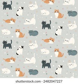 Cats and doodles seamless pattern design