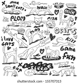cats - doodles set