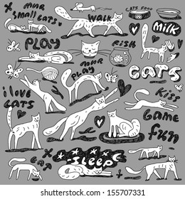 cats - doodles set