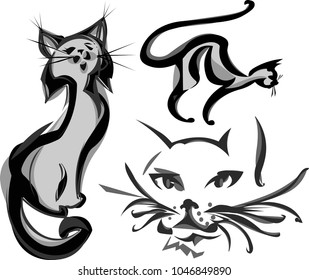 Cats drawings vector illustration on white background