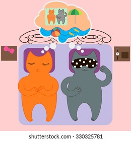 Cats dream about vacation. Vector illustration