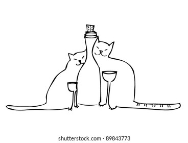 Cats drink wine and smiling