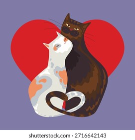 Katzen umarmen Zuneigung, Paar von liebevollen Katzen verflochten in gemütlichen romantischen Rahmen mit Pastelltönen