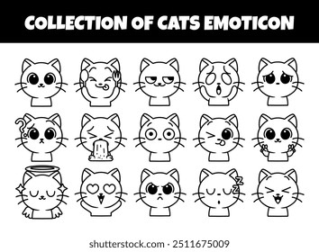 Cats emoticon outline vector illustration set