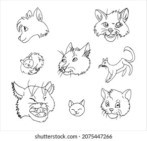 Cats emotions in doodle style. Vector sketch illustration.
