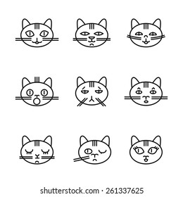 Cats emotions line icons set black and white stock vector