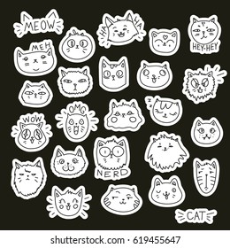 Cats emotions stickers collection. Vector doodle elements for design.